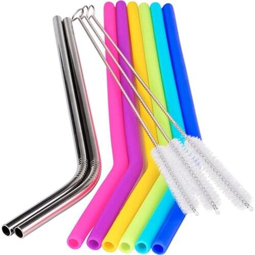 Reusable Silicone Tube Brushes Straw Set For Drinking Straws with Cleaning Brushes Multi-Functional Clean Tools