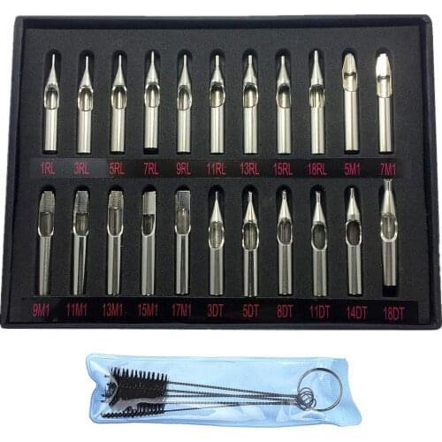 High Quality 22PCS 304 Stainless Steel Tattoo Tips Kit Tattoo Nozzle Tips Mix Set For Tattoo Needles Accessories Free Shipping