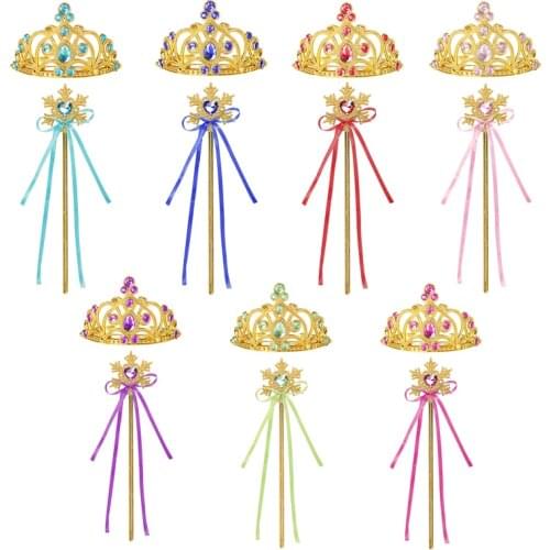 Girls Elsa Accessories Red Wand Crown Jewelry Set for Princess Cosplay Anna Elsa Sleep Beauty Snow Queen 2 Accessories