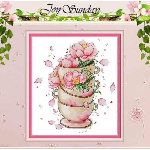 Flower on coffee cup patterns counted 11CT 14CT Cross Stitch Sets DIY Chinese Cross-stitch Kits Embroidery Needlework Home Decor