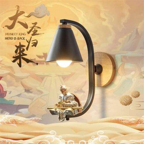 Chinese Cartoon Character Monkey King Bedroom Wall Lamps Childrens Bedroom Bedside Aisle Corridor Porch Study Room Wall Lights