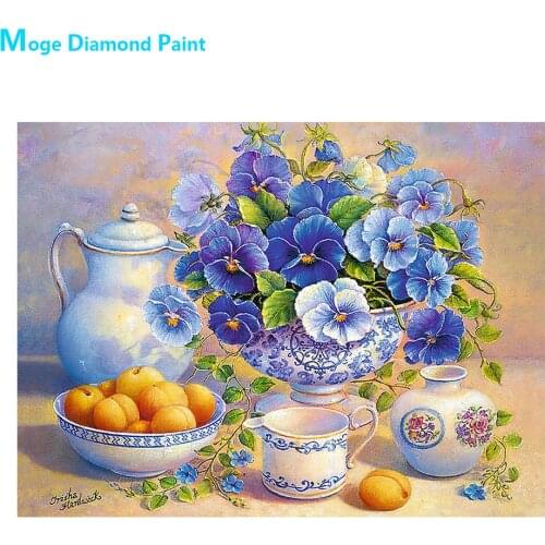 Still Life of Blue Flowers Fruits Diamond Painting Oil Floral Round Full Drill Nouveaute DIY Mosaic Embroidery 5D Cross Stitch