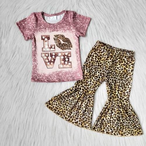 2020 New Fashion Boutique Toddler girls clothes Lovely Childrens tops and Leopard Bell Pants boutique kid Summer Set