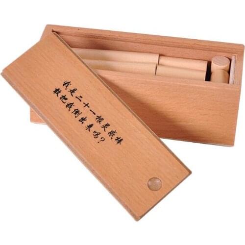New Challenging 21 Sticks IQ Wooden Brain Teaser Box Puzzle Game for Adults Children