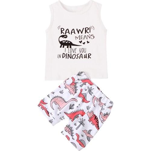 1-5Y детская одежда Kids Boy Girl Dinosaur Outfits Sleeveless T-Shirt Vest Elastic Shorts 2pcs Loungewear комплекты одежды