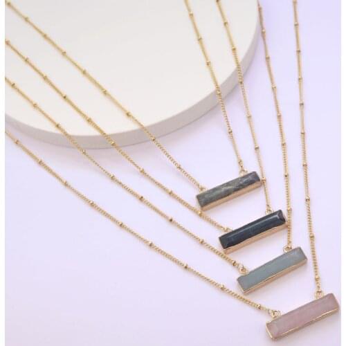 Rectangle Shape Natura Stone Pendant Necklace for Women Dainty Chain Necklaces Jewelry Summer