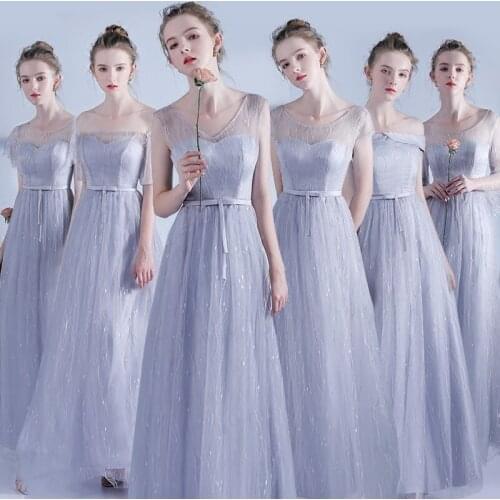 Bridesmaids Dresses Illusion Sleeveless Luxury Bow Lace Embroidery Floor-Length V-Neck A-Line Tulle Lady Wedding Party Gown E103