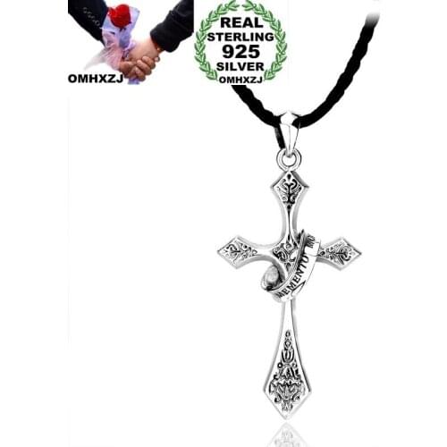 OMHXZJ Wholesale European Fashion Man Party Wedding Gift Cross 925 Sterling Silver Pendant Charm CA02