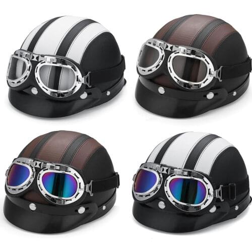 Motorcycle Scooter Half Helmet Hat Open Face Shield Visor With Sun UV Goggles