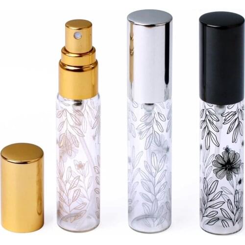 1 Pcs 10ml Portable Printing Leaf Decorative Pattern Glass Perfume Bottle With Atomizer Empty Cosmetic Mini Refillable Bottles