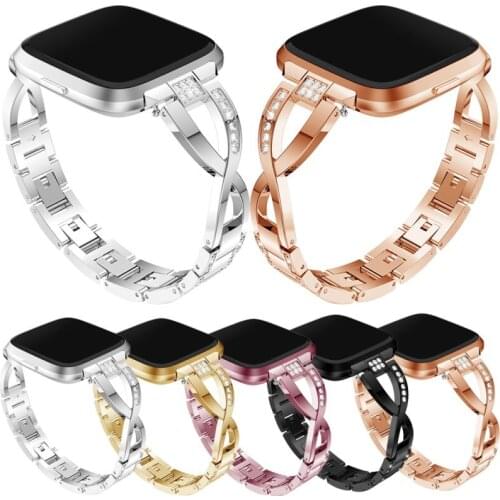 Alloy Crystal Watch Strap For Fit bit Versa Replacement Band Rose Gold Black Silver Special Design Bracelet Wristband Women Men