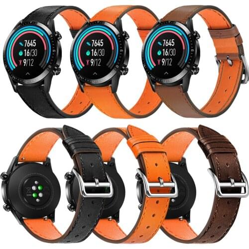 22mm Leather Watch Band For Samsung Samsung Galaxy Watch 46mm/Galaxy Watch 3 45mm/ Gear S3 Frontier/Fossil Q Smartwatch