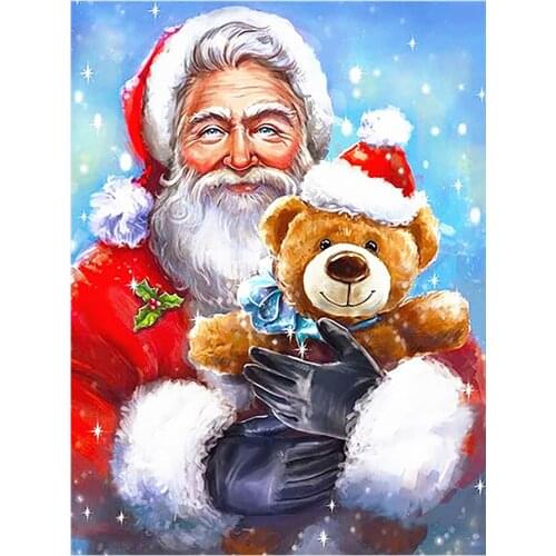 Santa Claus Teddy Bear Diamond Painting Round Full Drill Christmas Portrait Cartoon DIY Mosaic Embroidery 5D Cross Stitch