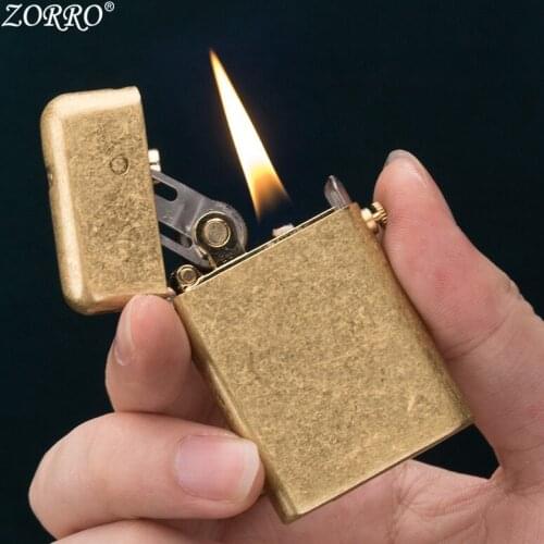 Ultra Thin Free Fire Waterproof Oil Lighter Original Zorro Torrance Windproof Kerosene Lighter Grinding Wheel Flint Collect Gift
