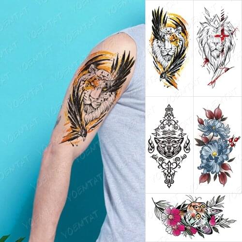 Waterproof Temporary Tattoo Sticker Eagle Tiger Feather Tatto Arm Rose Snake Flower Body Art Arm Fake Sleeve Tatoo Women Men
