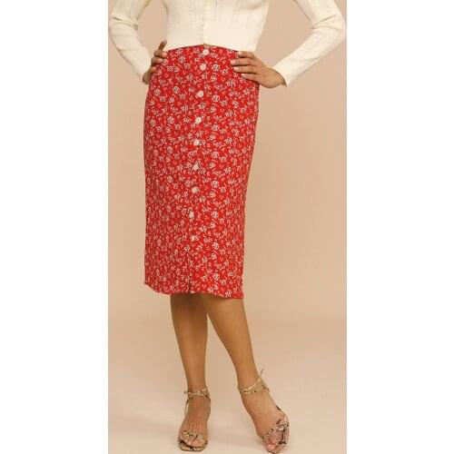 Skirts Womens 2021 Summer Beach Style Vacation Vintage Floral Skirt Front Button Up High Waist Tie Back Chic Elegant Midi Skirt