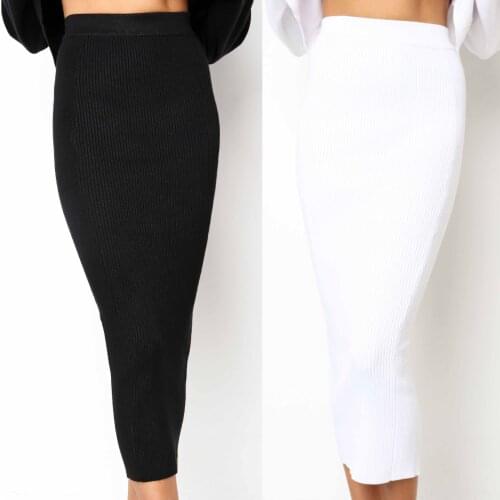 Vadim High Waist Wrap Black White Sexy Bodycon Skirts Women New Arrival Casual Rib Slim Knitted Pencil Midi Skirts Vestidos