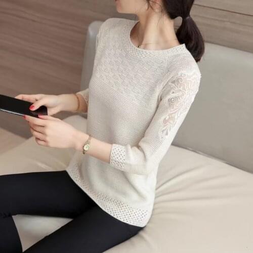 Women Spring Thin Knitted Pull Tops Fashion Half Sleeve O-neck Cool Female Jumpers Summer Female Pullovers Sweaters Femme