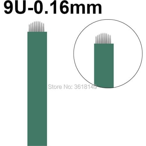 0.16mm Agulha U 0.16mm Microblading Needles 9U Lamina Tebori U Green Tattoo Blade for Permannet Makeup Eyebrow Lip Manual Pen