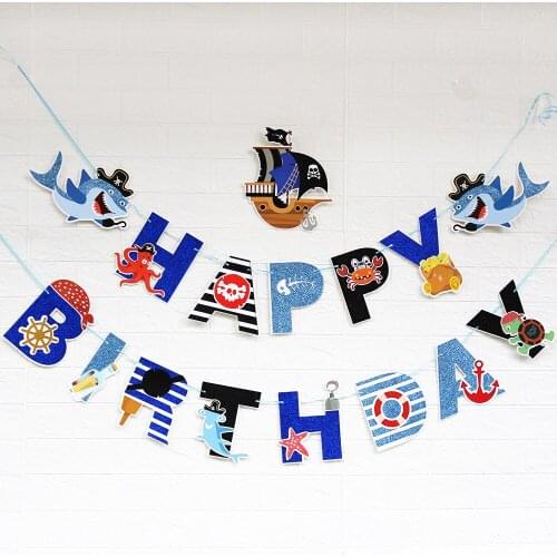 1 Set Pirate Happy Birthday Banners Garland Baby Shower Kids Favors Birthday Party Bunting Pirate Banner Party Photo Prop