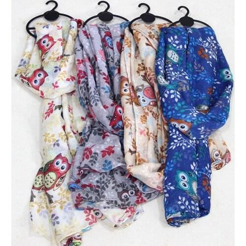 2020 Voile Fashion Cartoon Owl Print Women Ladies Long Scarf Warm Wrap Shawl Spring Summer Autumn Winter air condition shawl