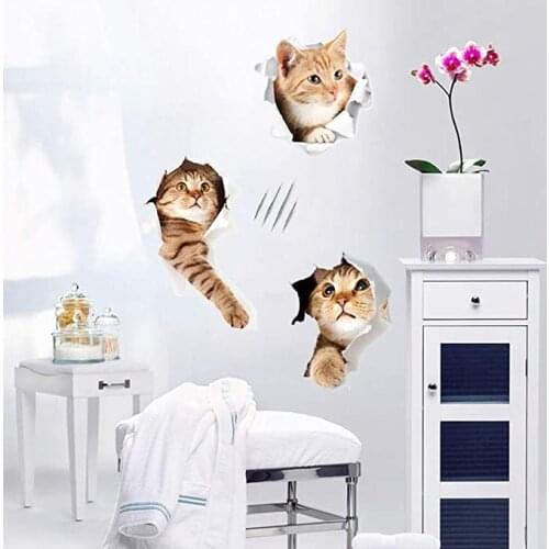 3D Cartoon Cat Wall Sticker Wall Decor Cat Smashed Switch Light Switch Sticker Toilet Kicthen Bathroom Decoration Decals Mural