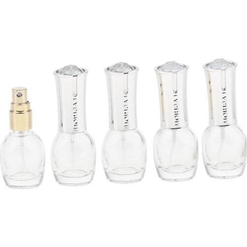 5x Mini Travel Silver Clear Glass 10ml Empty Refillable Perfume Spray Bottle