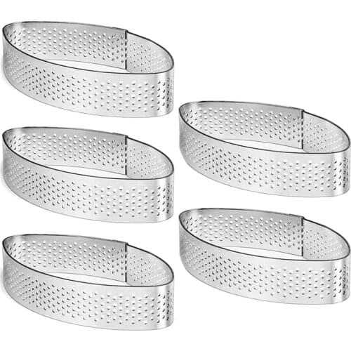 5 Pack Stainless Steel Tart Ring, Heat-Resistant Perforated Cake Mousse Ring (Boat)