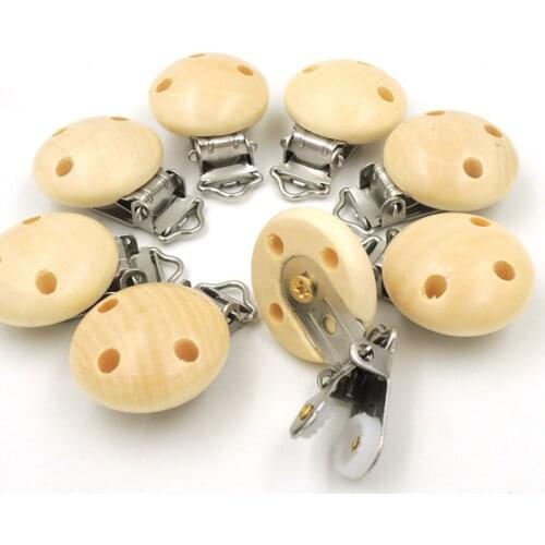 50pcs wooden pacifier clip for baby mother accessory round natural color nipple clasp holder chain infant SAFE EA213