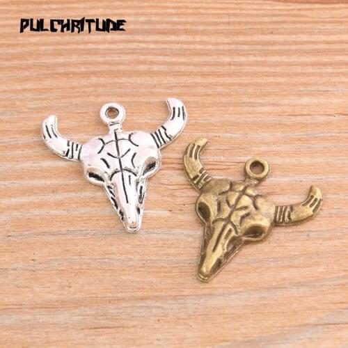 6PCS 27*28mm New Product Two Color Bull Head Charms Animal Pendant Jewelry Metal Alloy Jewelry Marking