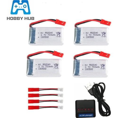 3.7V 750mAh Lipo Battery + Charger for MJX X400 X800 X300C X500 X200 HJ818 HJ819 X25 RC Drone part 3.7v Battery JST plug 902540
