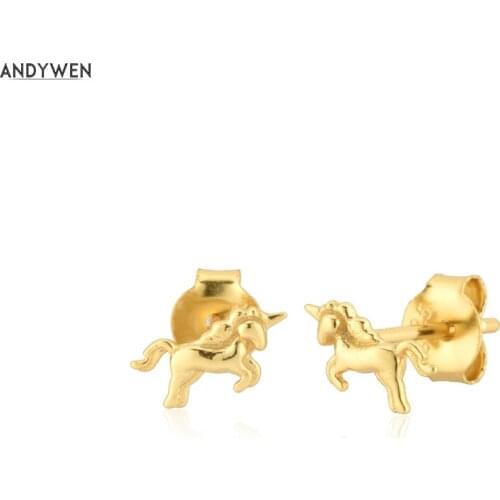 ANDYWEN 925 Sterling Silver Small Angle Horse Stud Earring Piercing Ohrringe Fashion Women Jewels Small Mini Jewels Rock Punk