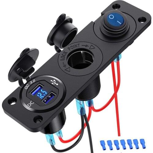 Car Dual USB Charger Auto Boat Cigarette Lighter 12V Car Boat Cigarette Lighter Socket Dual USB Charger Adapter & Switch Panel