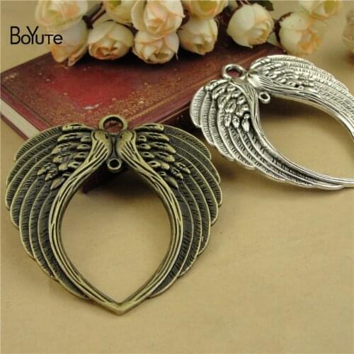 BoYuTe (5 Pieces/Lot) Factory Wholesale Metal Alloy 72*70MM Big Heart Wings Pendant Charms Diy Hand Made Jewelry Accessories