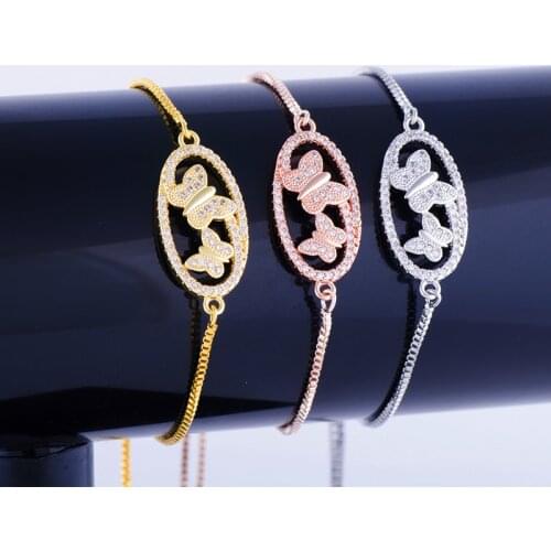 New Years Gift Bracelets Women Fashion Charm Bracelets Micro Pave Zircon Butterfly Connector Charm Gold Chains Bracelets