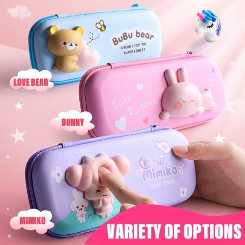 Adorable 3D Pencil Case Stationery Organizer School Supplies for Girls EVA Pink Pen Pouch Holder Kawaii Eraser Bag Squishy Cat