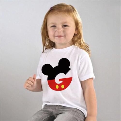 Disney Cartoon Kid Tshirt Mickey Creative Letter Girl Tshirt O-Neck Summer Kawaii Baby Camiseta Toddler Tops Childrens Clothing