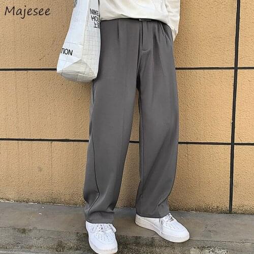 Men Casual Pants Solid Pleated Mopping Baggy Chic Japan Style Harajuku High Street Streetwear Teens All-match Soft Draped Retro