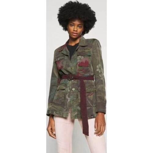 Spanish print lapel, long sleeve, button up, waistband and tie coat