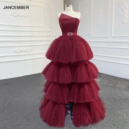 J67147 JANCEMBER Red Prom Dresses 2020 Tiered Sleeveless Sashes Backless Evening Dresses Vestido De Graduacion свадебное платье