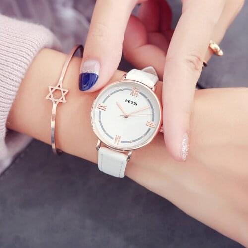 Kezzi Top Brand Ladies Watches Leather Female Big Dial Quartz Watch Women Thin Casual Strap Watch Reloj Mujer