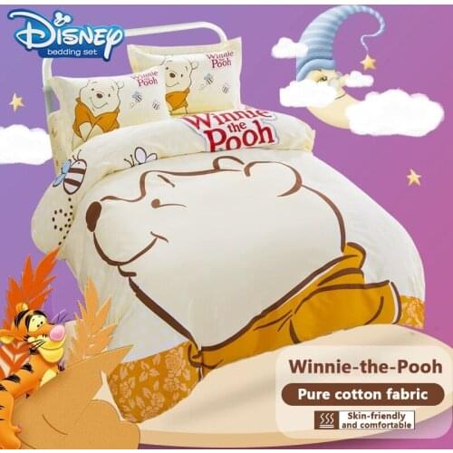 Cartoon queen Size Quilt Cover set 3pcs For Bedroom Winnie-the-Pooh Mickey mouse cotton Duvet Covers Bedding Set Keep Warm
