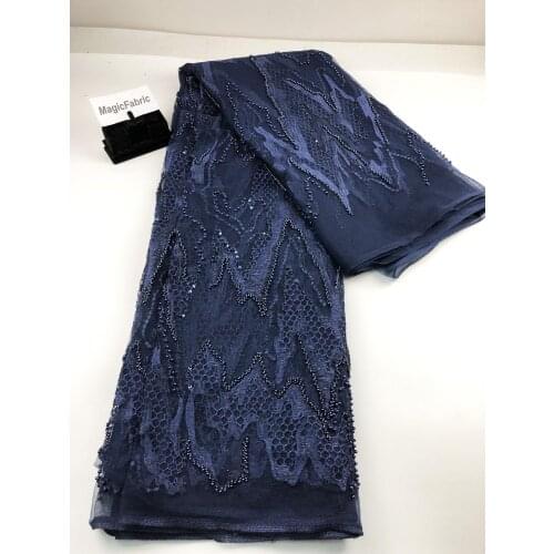 Beautiful beaded lace fabric tassel lace fabric african lace fabrics 5 yards tulle sequin fabric 2019 unique patterns ZG03