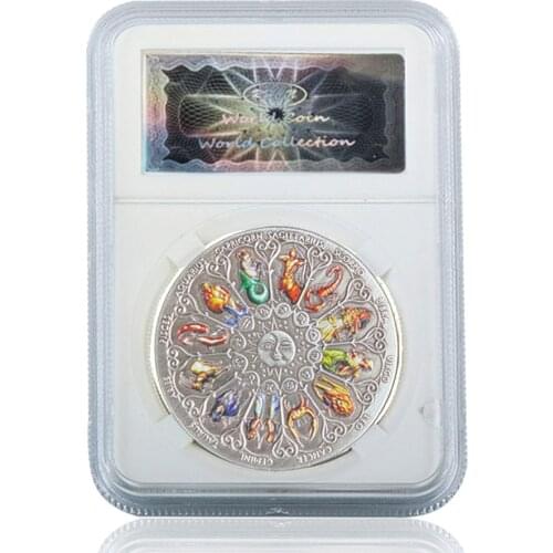 Beautiful Zodiac Constellation Silver Coins Collectibles Gifts Non-Currency W/ Acrylic Case