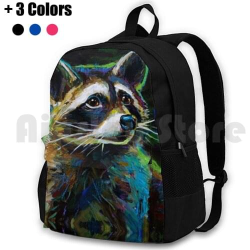 Colorful Raccoon Painting Outdoor Hiking Backpack Riding Climbing Sports Bag Raccoon Cute Animals Bandit Rocket Trash Panda