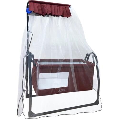 Linen Fabric Be Shaken Baby Cradle Burgundy Color Comfortable Sallanabilen Portable Crib Ventilate Windows And Protective tulle
