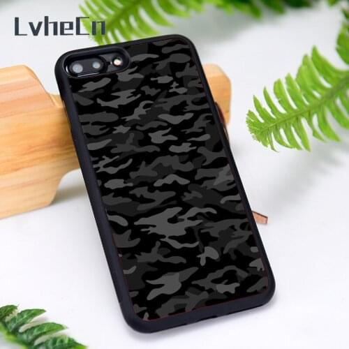 LvheCn Silicone Rubber Phone Case Cover for iPhone 6 6S 7 8 Plus X XS XR 11 12 Mini Pro Max black camouflage