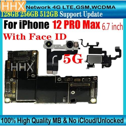 Free Shipping For iPhone 12 Pro Max Unlocked Motherboard with Face ID 128GB 256GB 512GB Free iCloud Logic baords Support Update