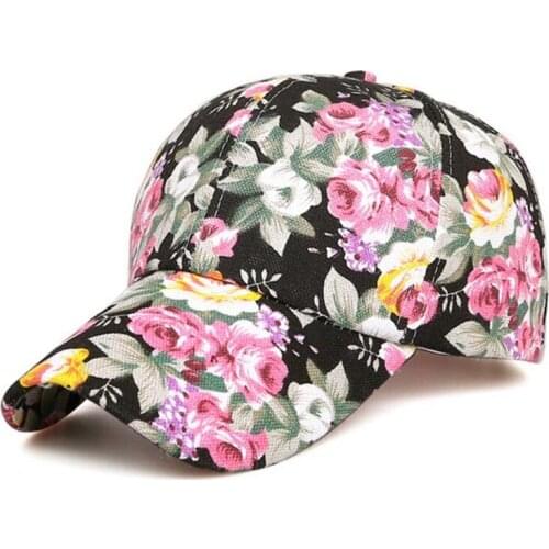H005 Fashion Women Retro Baseball Cap With Broken Flowers Printing Shading Prevention Cute Hat