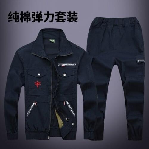 Cotton Mens Outside Long Sleeve Jacket Trousers Two Pieces Set Labor Wearable Anti-scald Welder Coveralls Workshop Uniforms